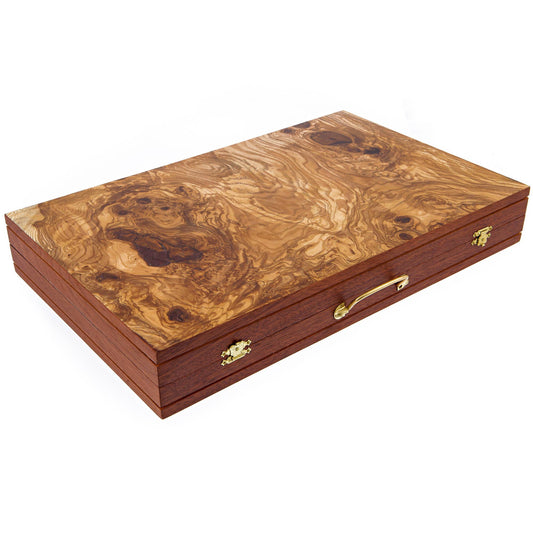 Olive Wood Backgammon Set, Handmade   Large Size with Slots