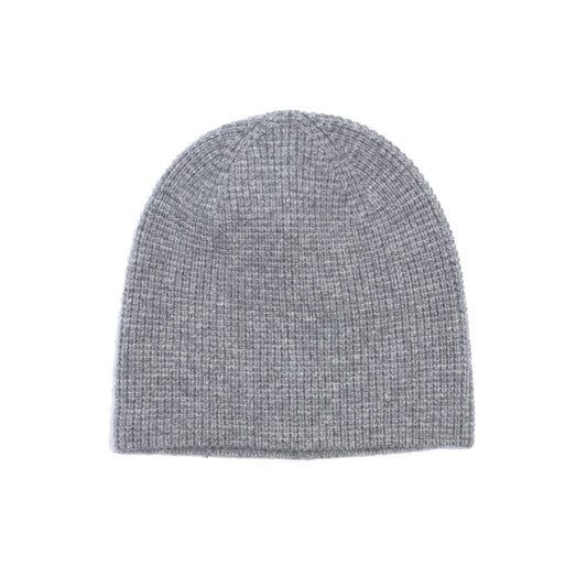 Wool–Cashmere Waffle Beanie in Grey Heather