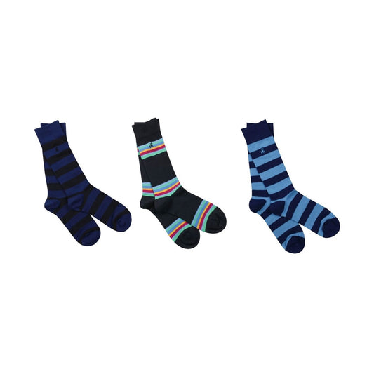 Blue Stripe Bamboo Socks, Set of 3 with Box