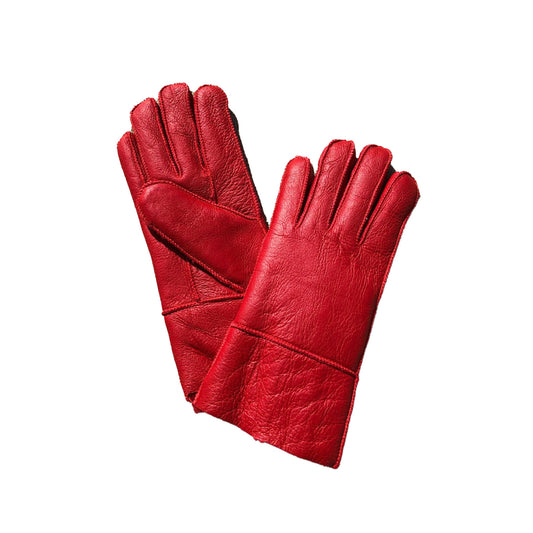 Leather Shearling Glove in Red