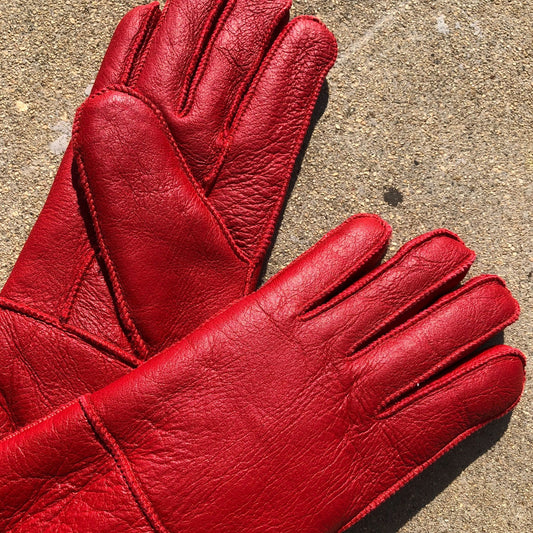 Leather Shearling Glove in Red