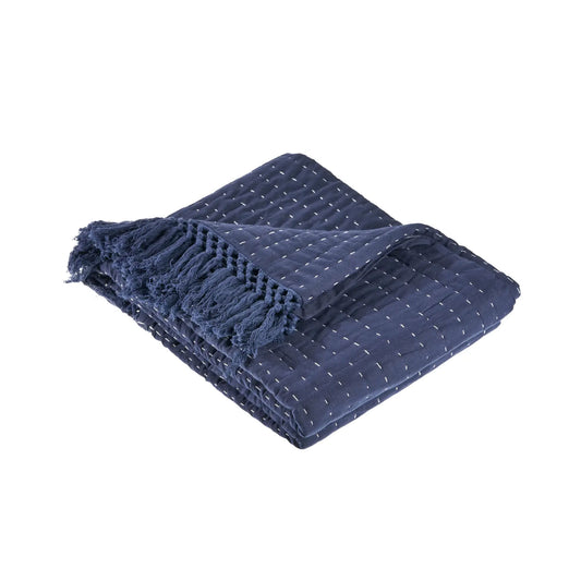 Throw Blanket in Navy and Off-White