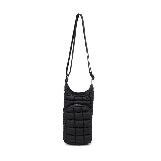 Quilted Puffer Water Bottle Crossbody in Black