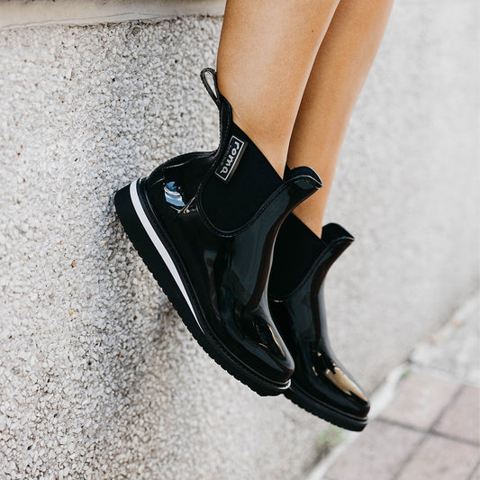 Platform Ankle Rain Boots in Black