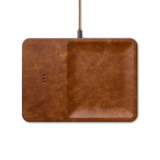 CATCH:3 Classics Leather Wireless Charger with Valet Tray in Saddle