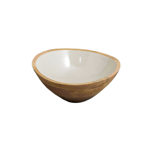 Mango Wood and Taupe Enamel Bowl, Large