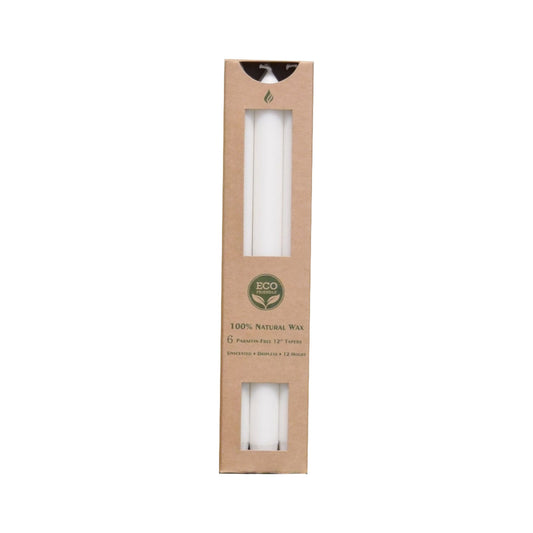 12" Natural Wax Tapers in White, 6 Pack