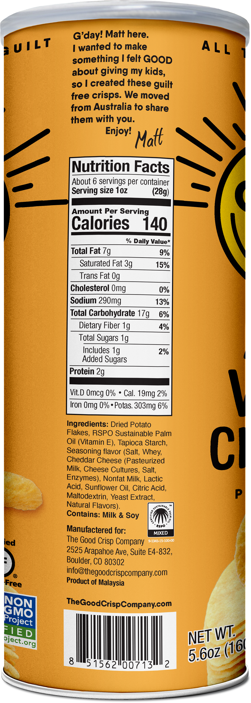 The Good Crisp Company Aged White Cheddar Chips (Case of 8)