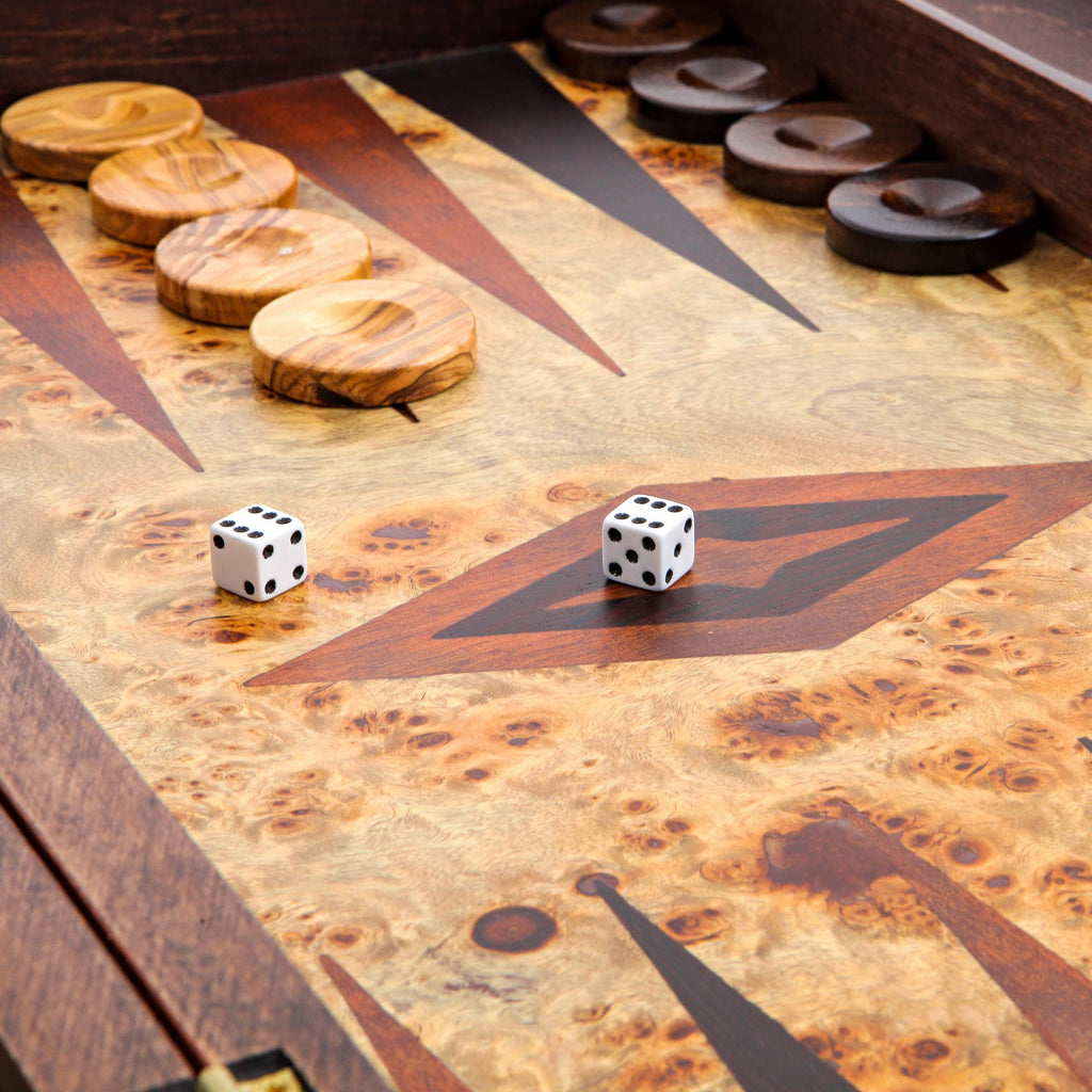 Olive Wood Backgammon Set, Handmade   Large Size with Slots